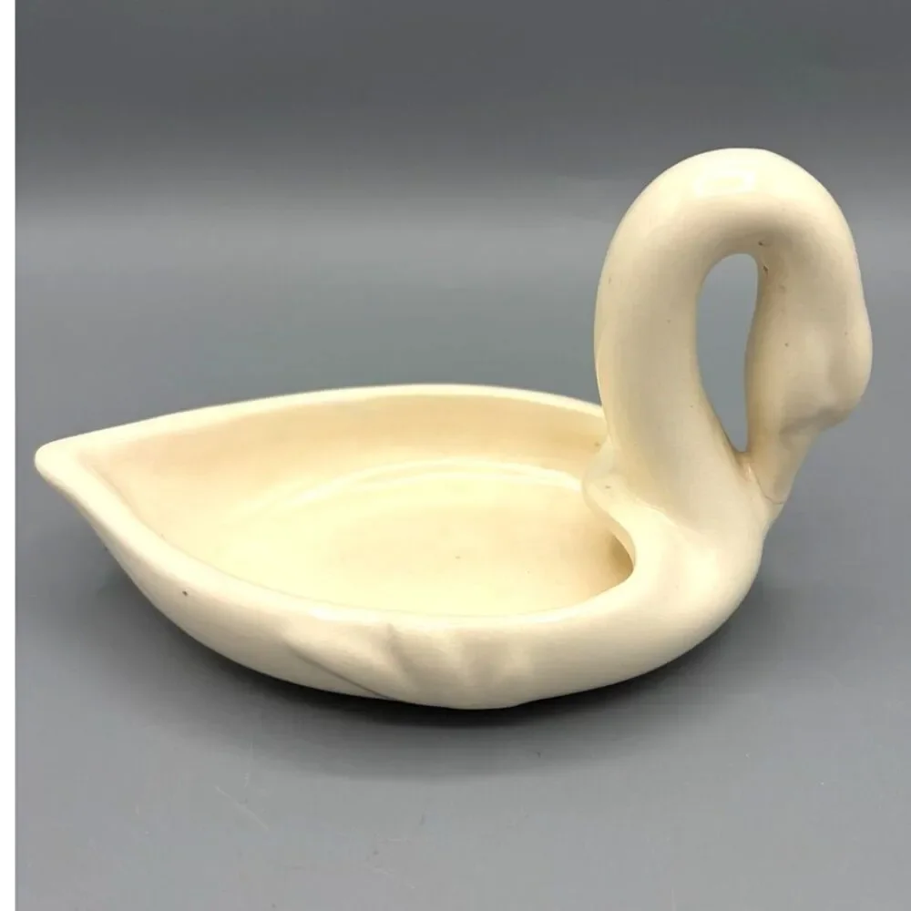1930s Weller Pottery Matte-Ivory Swan Dish